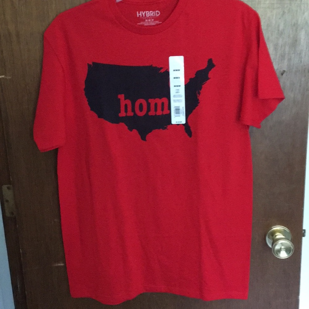 Red tee with home logo on a map of the USA